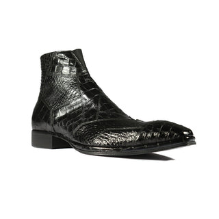 Jo Ghost 2030 Men's Shoes Black Crocodile Print / Calf-Skin Leather Ankle Boots (JG5308)-AmbrogioShoes