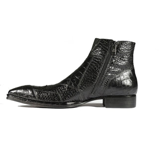 Jo Ghost 2030 Men's Shoes Black Crocodile Print / Calf-Skin Leather Ankle Boots (JG5308)-AmbrogioShoes