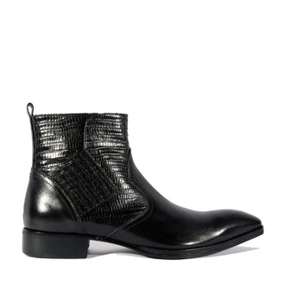 Jo Ghost 2128 Men's Shoes Black Lizard Print / Calf-Skin Leather Ankle Boots (JG5319)-AmbrogioShoes