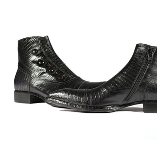 Jo Ghost 2379 Men's Shoes Black Lizard Print / Calf-Skin Leather Ankle Boots (JG5307)-AmbrogioShoes