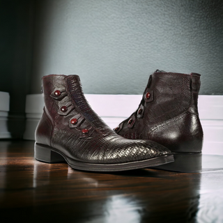 Jo Ghost 2379 Men's Shoes Burgundy Lizard Print / Calf-Skin Leather Boots (JG5254)-AmbrogioShoes