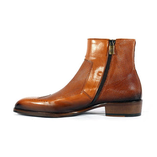 Jo Ghost 2516 Cognac Laser Cut / Calf-Skin Leather Wingtip Ankle Boots (JG5315)-AmbrogioShoes