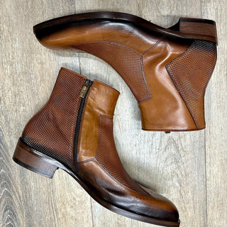 Jo Ghost 2516 Cognac Laser Cut / Calf-Skin Leather Wingtip Ankle Boots (JG5315)-AmbrogioShoes