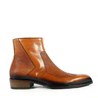 Jo Ghost 2516 Cognac Laser Cut / Calf-Skin Leather Wingtip Ankle Boots (JG5315)-AmbrogioShoes