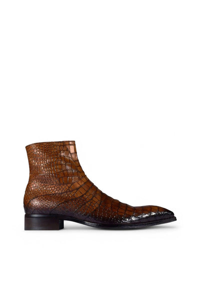 Jo Ghost 2727 BIS Men's Shoes Brown Crocodile Print Leather Ankle