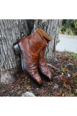 Jo Ghost 2727 BIS Crocodile Print / Leather Ankle Boots-AmbrogioShoes