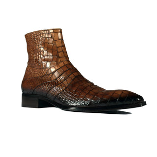 Jo Ghost 2727 BIS Men's Shoes BROWN Crocodile Print Leather Ankle Boots (JG5369)-AmbrogioShoes
