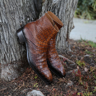 Jo Ghost 2727 BIS Men's Shoes BROWN Crocodile Print Leather Ankle Boots (JG5369)-AmbrogioShoes