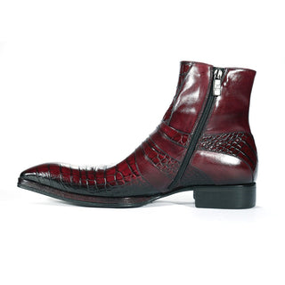 Jo Ghost 2727 BIS Men's Shoes Burgundy Crocodile Print / Buffalo Leather Ankle Boots (JG5302)-AmbrogioShoes