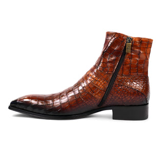 Jo Ghost 2727 BIS Men's Shoes Cognac Crocodile Print Leather Ankle Boots (JG5309)-AmbrogioShoes