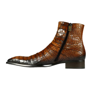 Jo Ghost 2727 BIS Men's Shoes Cognac Crocodile Print Leather Ankle Boots (JG5309)-AmbrogioShoes