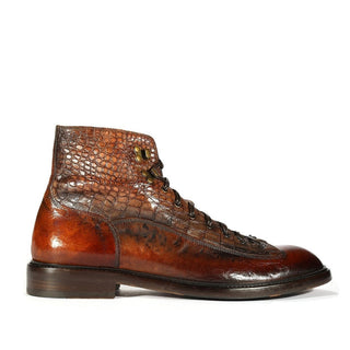 Jo Ghost 2833 Men's Shoes Brown Crust Crocodile Print / Buffalo Leather Boots (JG5304)-AmbrogioShoes