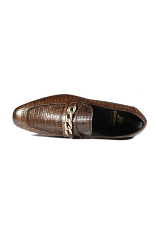Jo Ghost 2955 Crocodile Embossed Leather Chain Loafers (JG5312)