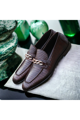 Jo Ghost 2955 Crocodile Embossed Leather Chain Loafers (JG5312)