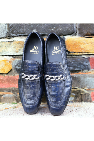 Jo Ghost 2955 Crocodile Embossed Leather Chain Loafers (JG5312)