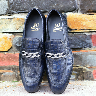 Jo Ghost 2955 Men's Shoes Crocodile Print Leather Chain Loafers (JG5312)-AmbrogioShoes