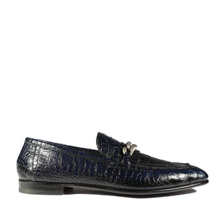 Jo Ghost 2955 Men's Shoes Navy Crocodile Print Leather Chain Loafers (JG5312)-AmbrogioShoes