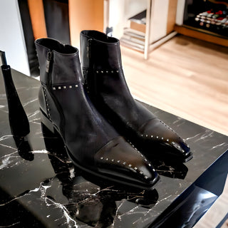 Jo Ghost 3516 Calf-Skin Leather Stud Ankle Boots (JG5325)-AmbrogioShoes