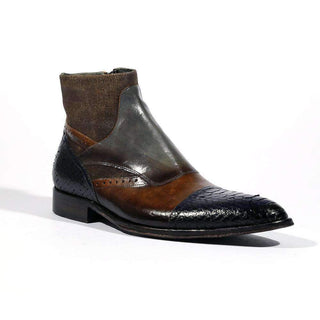 Jo Ghost 4298BIS Men Shoes Lino Sigaro Embossed Patchwork Calf-Skin Leather Boots (JG5143)-AmbrogioShoes