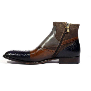 Jo Ghost 4298BIS Men Shoes Lino Sigaro Embossed Patchwork Calf-Skin Leather Boots (JG5143)-AmbrogioShoes