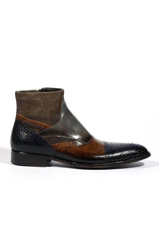 Jo Ghost 4298BIS Men Shoes Lino Sigaro Embossed Patchwork Leather Boots (JG5143)