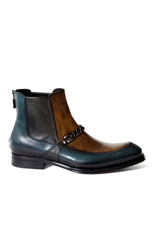 Jo Ghost 4749 Turquoise, Cognac & Gray Leather Ankle Boots (JG5356)