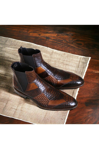 Jo Ghost 4776 Brown Multi Texture Embossed Leather Boots (JG5365)