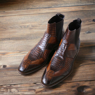 Jo Ghost 4776 Brown Multi Texture Print Leather Boots (JG5365)-AmbrogioShoes