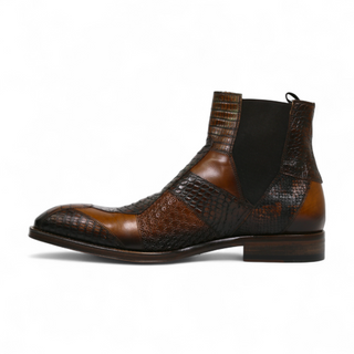 Jo Ghost 4776 Men's Shoes Brown Multi Texture Print Leather Boots (JG5365)-AmbrogioShoes