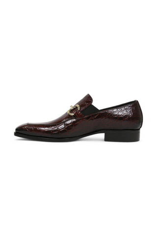 Jo Ghost 4956 Burgundy Crocodile Embossed Leather Horsebit Loafers (JG5368)