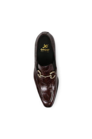 Jo Ghost 4956 Burgundy Crocodile Embossed Leather Horsebit Loafers (JG5368)