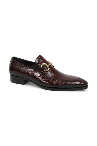Jo Ghost 4956 Burgundy Crocodile Embossed Leather Horsebit Loafers (JG5368)