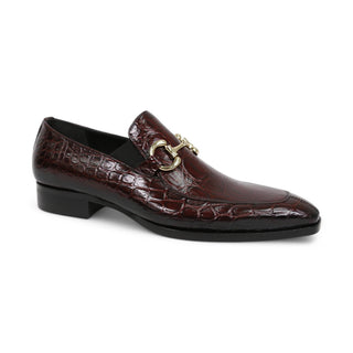 Jo Ghost 4956 Burgundy Crocodile Print Leather Horsebit Loafers (JG5368)-AmbrogioShoes