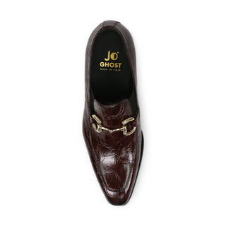 Jo Ghost 4956 Burgundy Crocodile Print Leather Horsebit Loafers (JG5368)-AmbrogioShoes