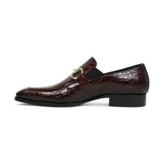Jo Ghost 4956 Men's Shoes Burgundy Crocodile Print Leather Horsebit Loafers (JG5368)-AmbrogioShoes