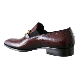 Jo Ghost 4956 Men's Shoes Burgundy Crocodile Print Leather Horsebit Loafers (JG5368)-AmbrogioShoes