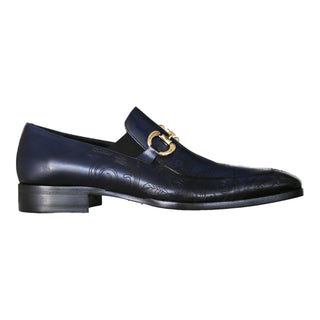 Jo Ghost 4957 Men's Shoes Navy Flower Print Leather Horsebit Loafers (JG5367)-AmbrogioShoes