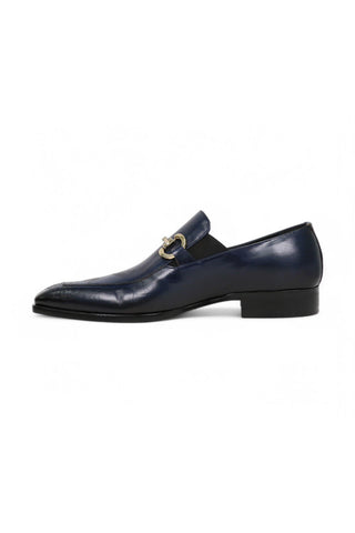 Jo Ghost 4957 Navy Flower Embossed Leather Horsebit Loafers (JG5367)