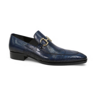 Jo Ghost 4957 Navy Flower Print Leather Horsebit Loafers (JG5367)-AmbrogioShoes