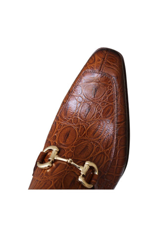 Jo Ghost 4970 Cognac Crocodile Embossed Leather Horsebit Boots (JG5360)
