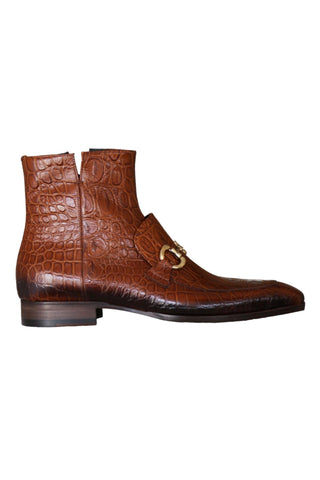 Jo Ghost 4970 Cognac Crocodile Embossed Leather Horsebit Boots (JG5360)