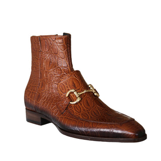Jo Ghost 4970 Cognac Crocodile Print Leather Horsebit Boots (JG5360)-AmbrogioShoes