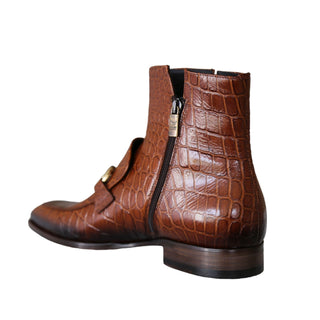 Jo Ghost 4970 Cognac Crocodile Print Leather Horsebit Boots (JG5360)-AmbrogioShoes