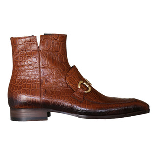 Jo Ghost 4970 Cognac Crocodile Print Leather Horsebit Boots (JG5360)-AmbrogioShoes