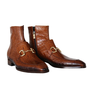 Jo Ghost 4970 Men's Shoes Cognac Crocodile Print Leather Horsebit Boots (JG5360)-AmbrogioShoes
