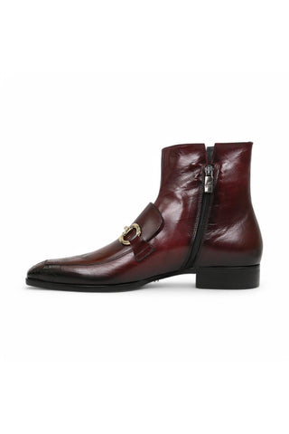 Jo Ghost 4971 Burgundy Flower Embossed Leather Horsebit Boots (JG5361)