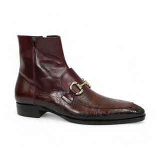 Jo Ghost 4971 Burgundy Flower Print Leather Horsebit Boots (JG5361)-AmbrogioShoes