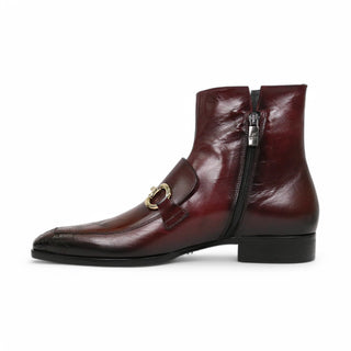 Jo Ghost 4971 Burgundy Flower Print Leather Horsebit Boots (JG5361)-AmbrogioShoes