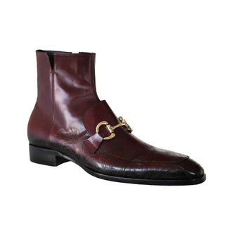 Jo Ghost 4971 Men's Shoes Burgundy Flower Print Leather Horsebit Boots (JG5361)-AmbrogioShoes