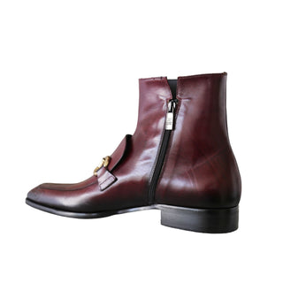 Jo Ghost 4971 Men's Shoes Burgundy Flower Print Leather Horsebit Boots (JG5361)-AmbrogioShoes